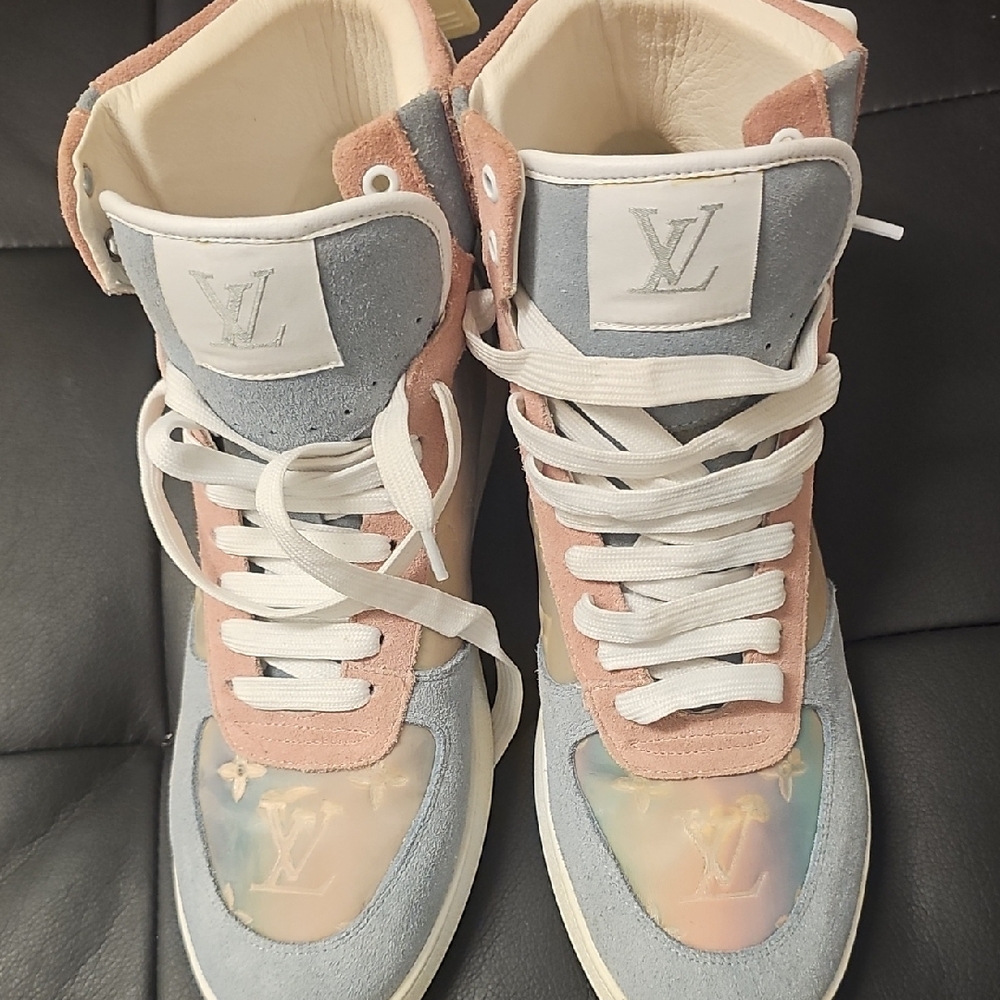 Louis Vuitton Cream High-Top Sneakers with Suede and Leather
